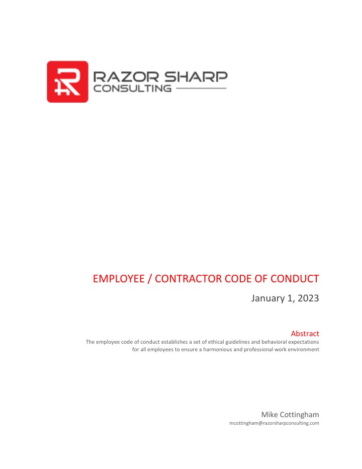Cover of Employee / Contractor Code of Conduct