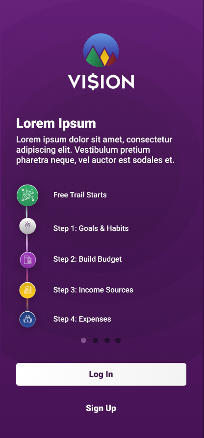Vision app welcome screen with the Vision logo